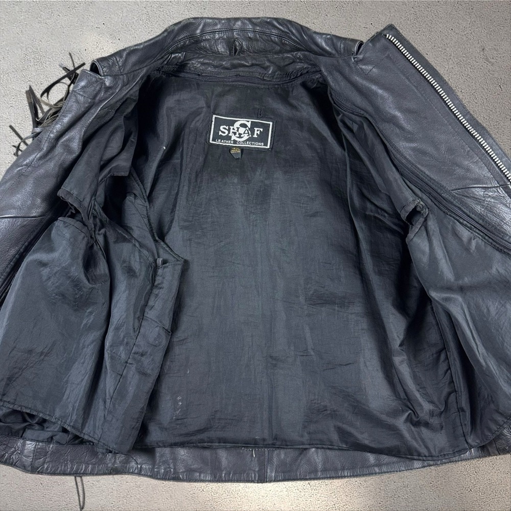 Vintage Shaf Front Leather Biker Jacket Size 46 Harley Patches Motorcycle Club - Picture 8 of 12